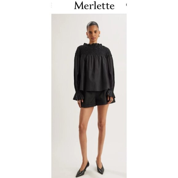 Merlette Majorelle Top Black Smocked Long Sleeve Blouse Size M - Picture 1 of 13